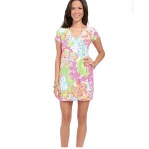 Lilly Pulitzer Women Multi Lovers Coral V-neck Tunic Brewster Dress Size XXS